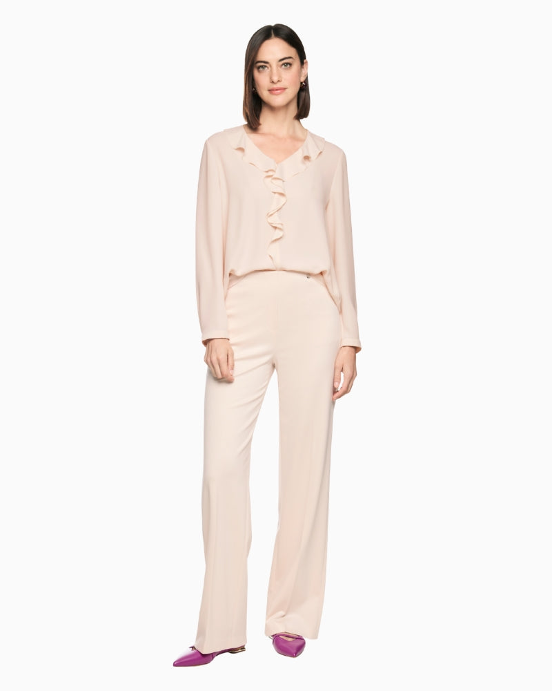 1. Marc Cain Blouse with Flounces in Light Beige, flowing fabric detail