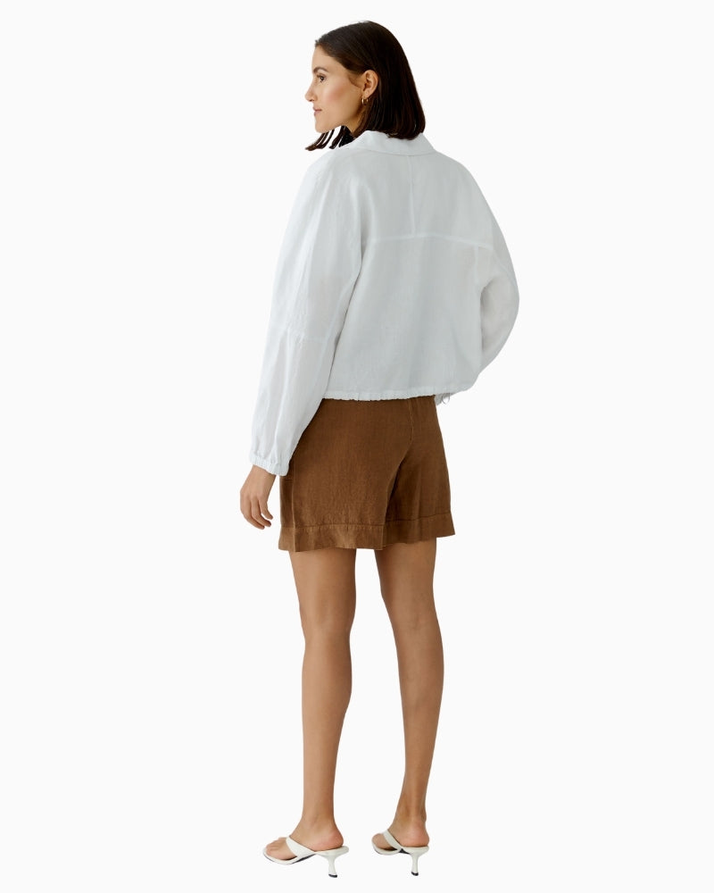 Oui Linen Blouson Jacket optic white back view on model