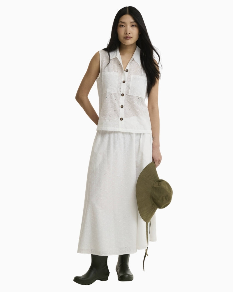 Barbour Melody midi skirt white broderie anglaise full outfit view