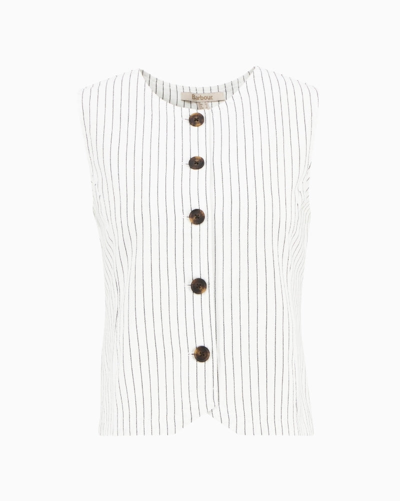 Barbour Sloane striped waistcoat white dark navy stripe front view