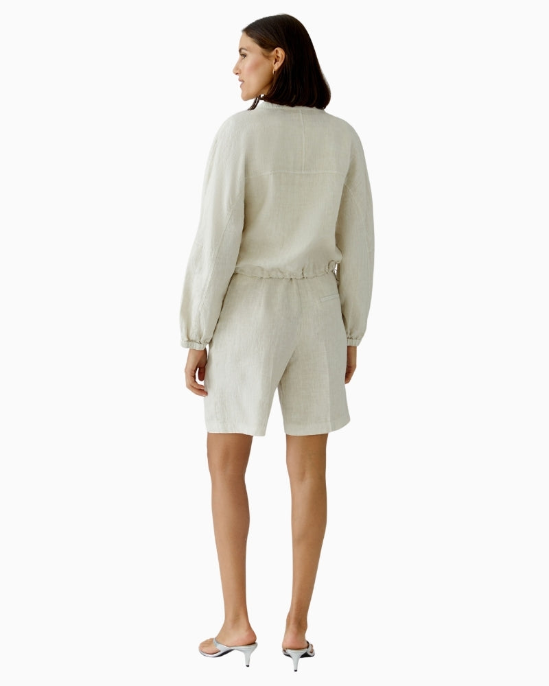 Oui Linen Blouson Jacket in Biscuit back view