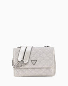 Silver Guess shoulder bag with flap closure and chain strap