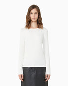 Cream stretch-viscose long sleeve t-shirt by Weekend Max Mara with offset crew neckline