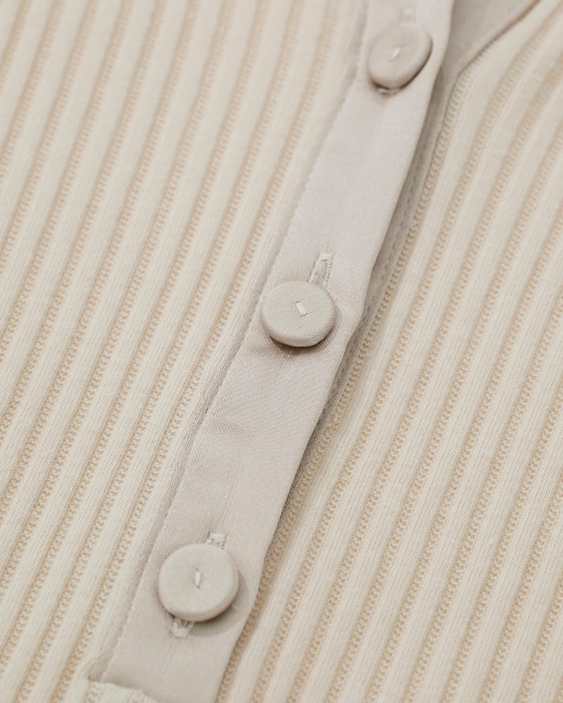 Guess ribbed knit top cream close-up button detail