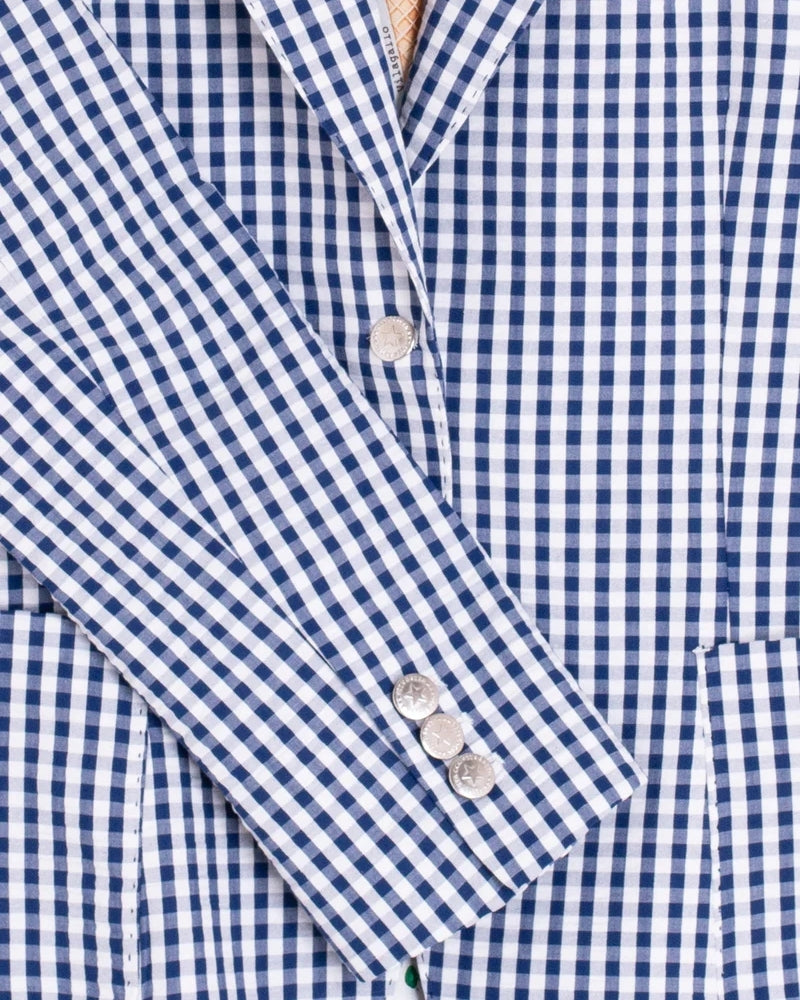 Vilagallo gingham cotton blazer sleeve button detail