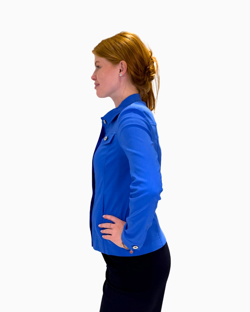 Side view of Robell Happy jacket showing neat waist fit and long sleeves