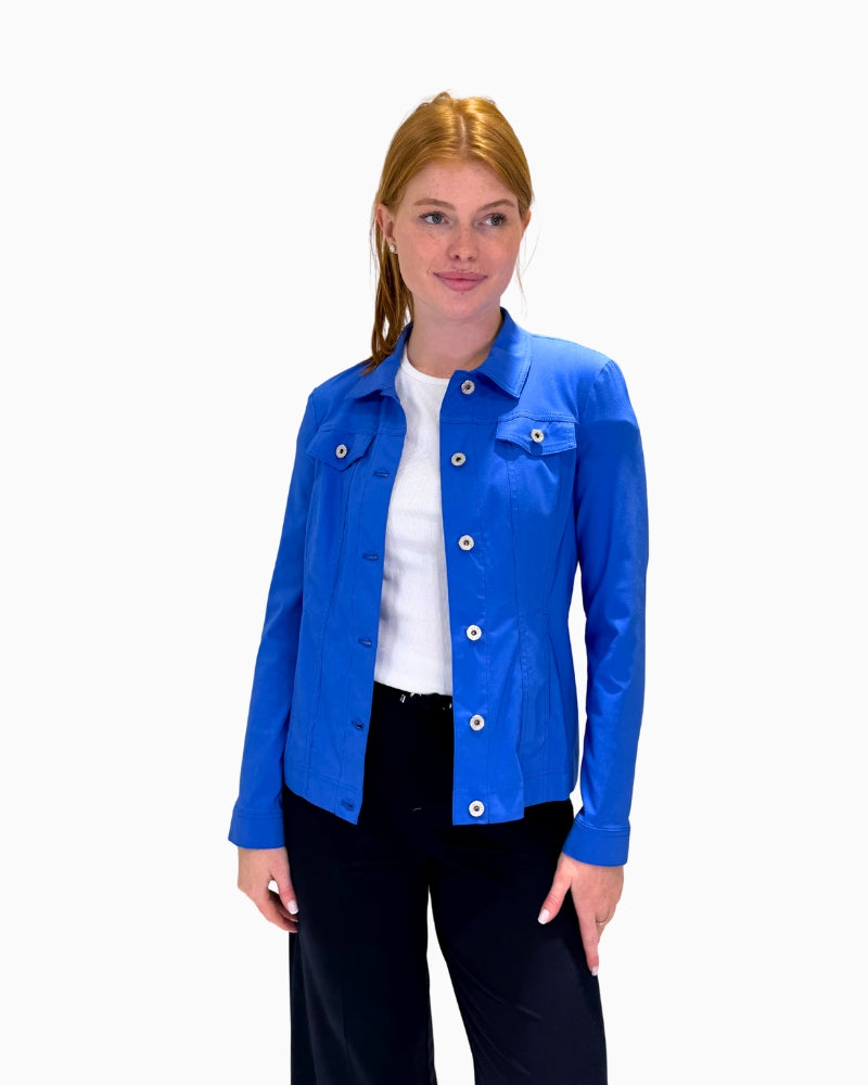 Front view of Robell Happy jacket with button front and stretch cotton fit