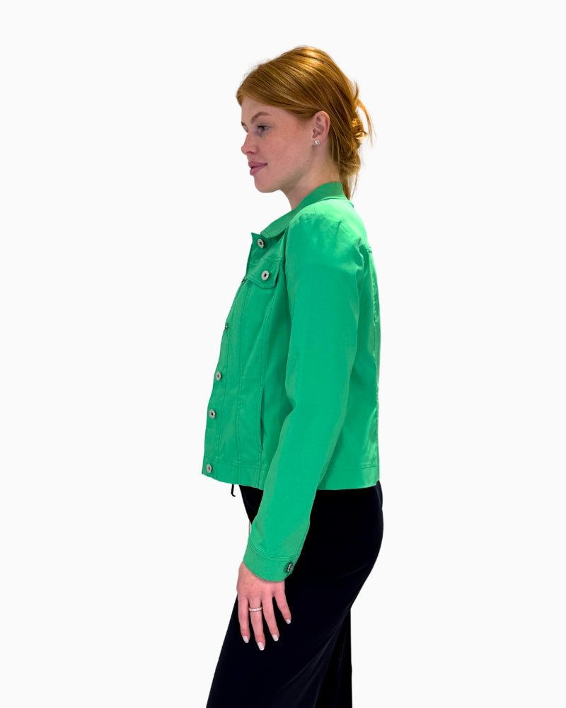 Side view of Robell Happy 09 jacket showing classic collar and breast pocket detail