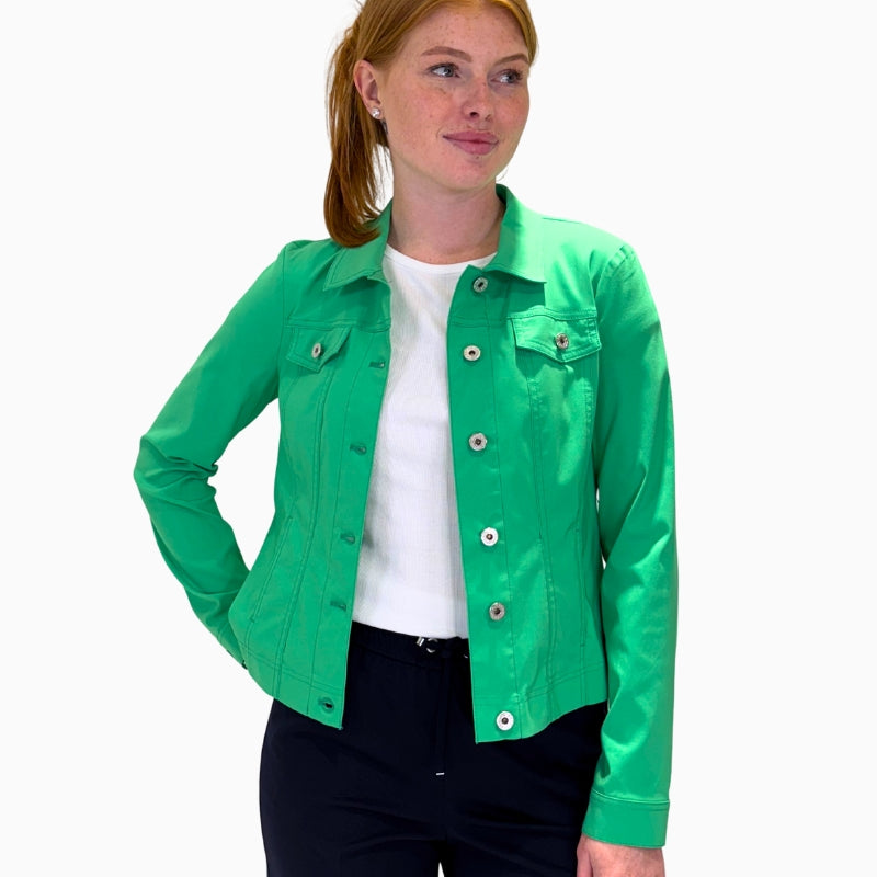 Front view of Robell Happy 09 jacket in white with button-through front and neat fit