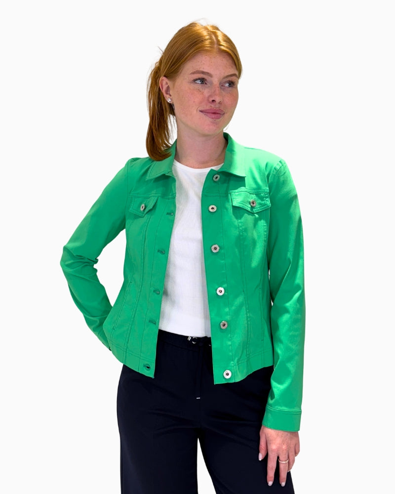 Front view of Robell Happy 09 jacket in white with button-through front and neat fit