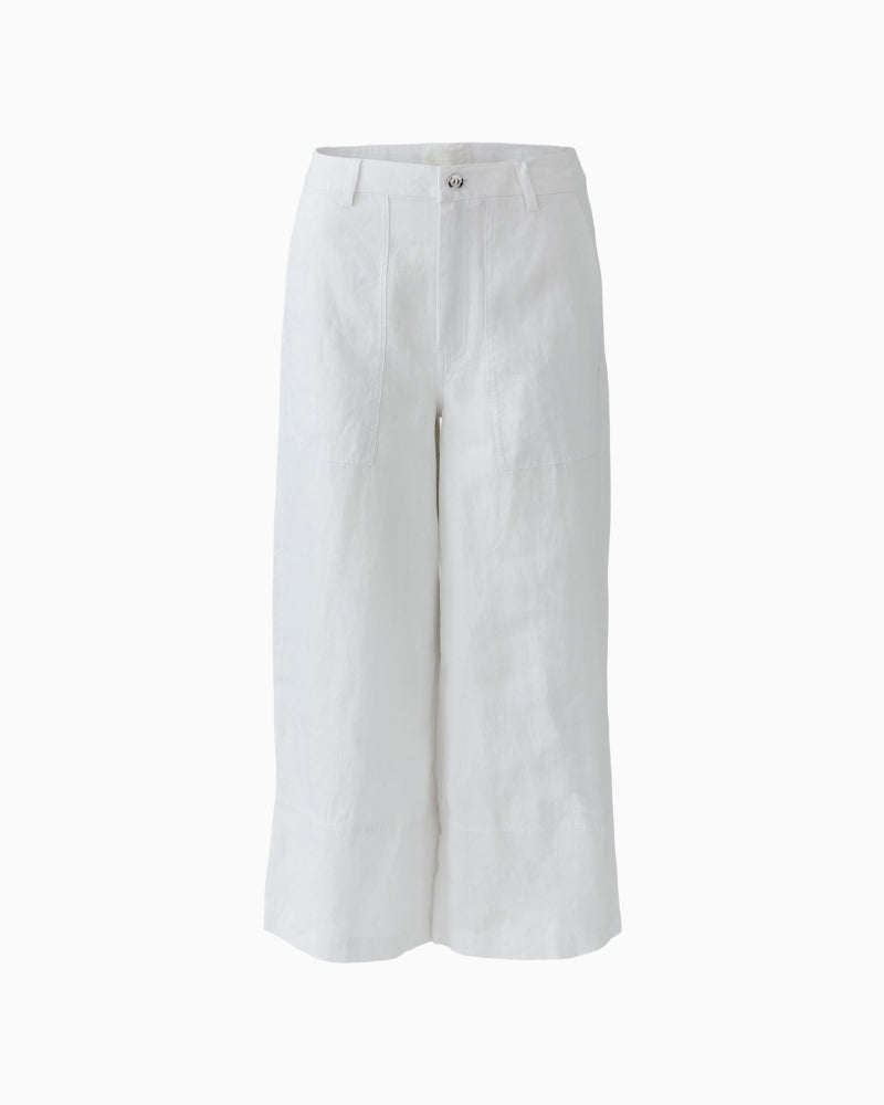 Oui Linen Trousers in Optic White front view