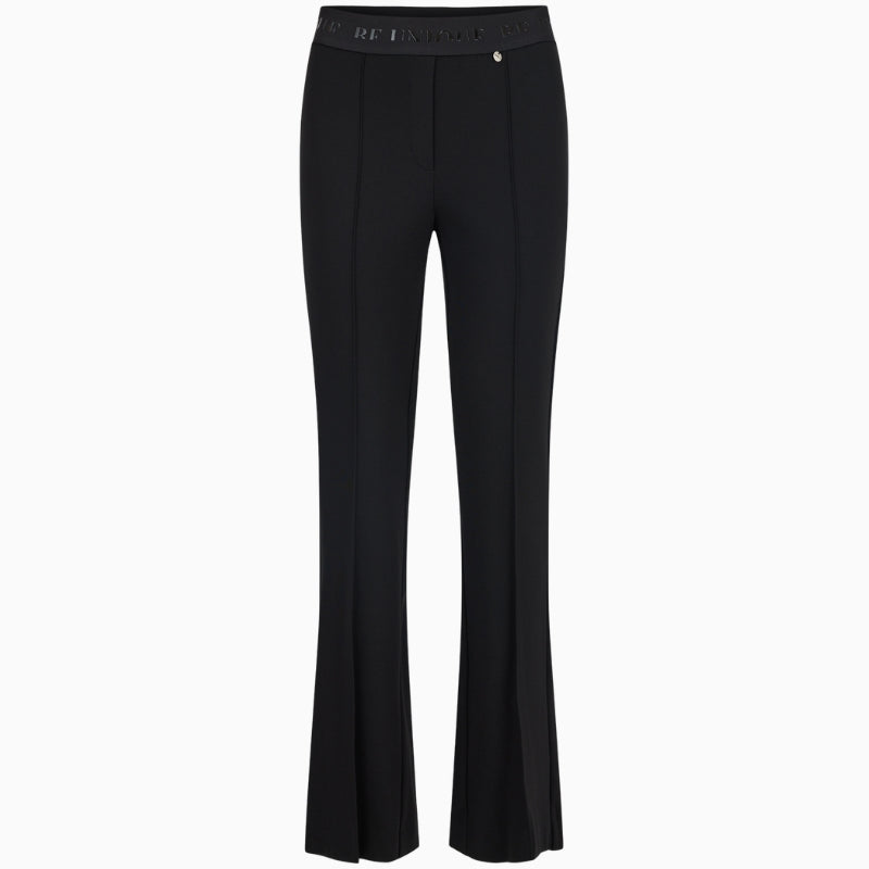 Black kick-flare trousers by Robell Joella with flat waistband and stretch fabric