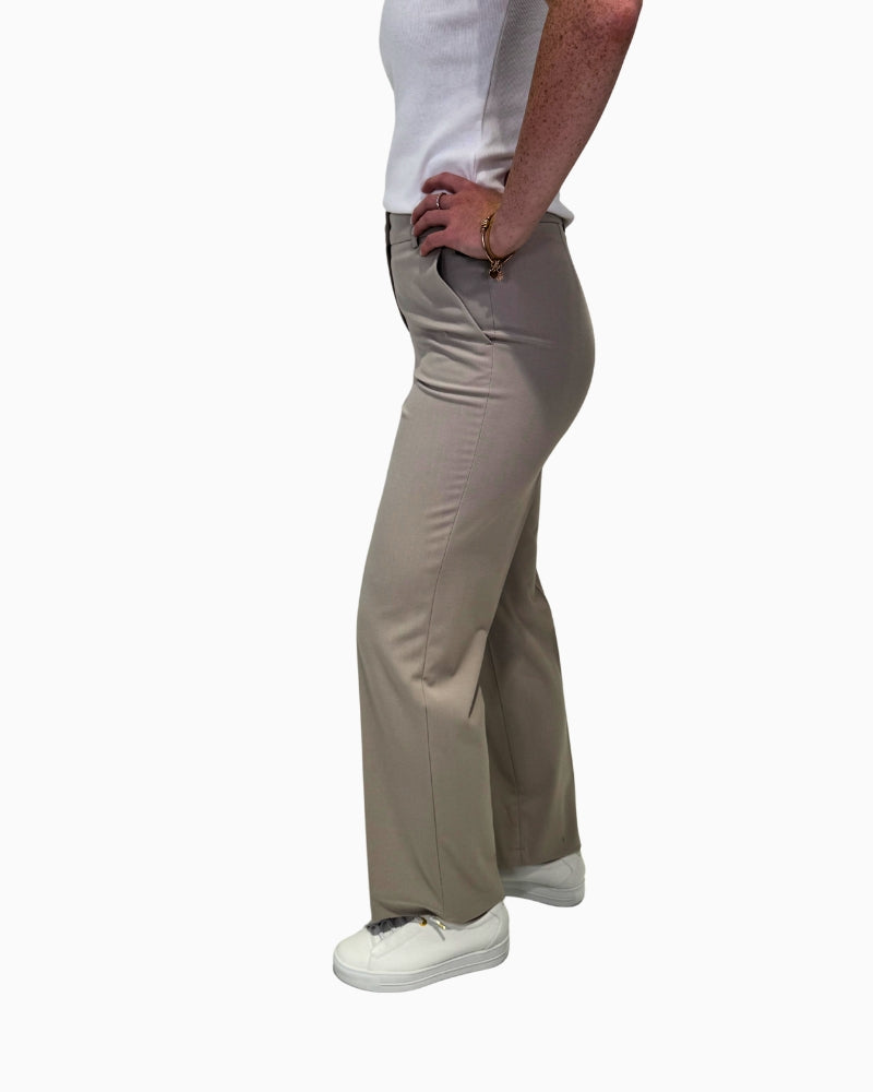 Side view of Robell Britt pale blue trousers showing pocket detail and clean leg line