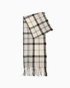 Folded view of Barbour Hailes scarf in monochrome tartan with tassels