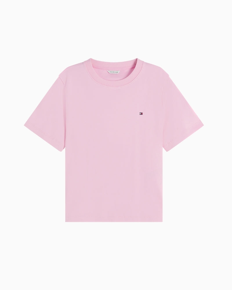 Tommy Hilfiger Interlock Boxy C-NK SS Tee in classic pink front flat view