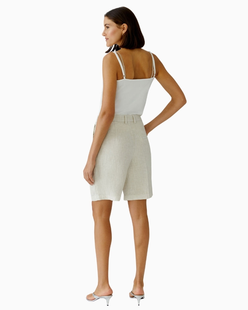 Oui Linen Bermuda Shorts in Biscuit back view