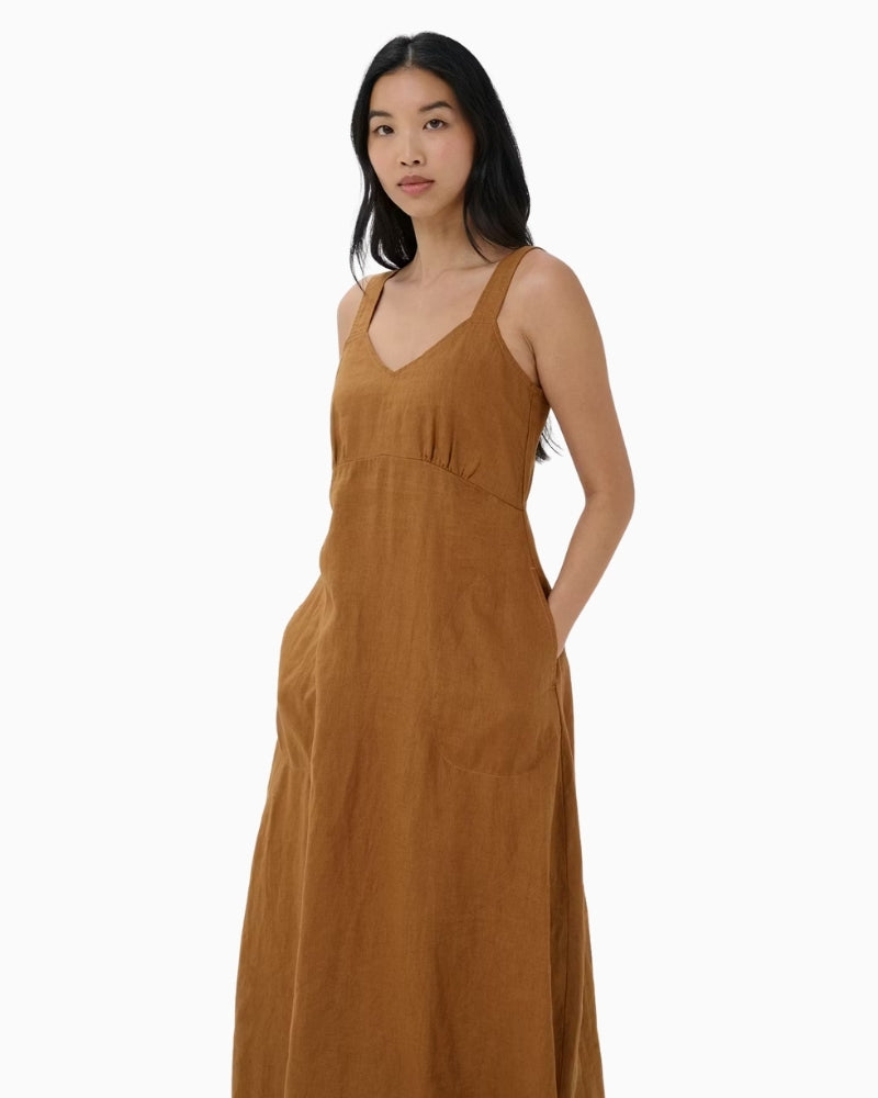 Part Two Botille Dress in brown neckline detail