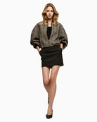 Fully lined cropped bomber jacket styled for autumn with jeans and ankle boots