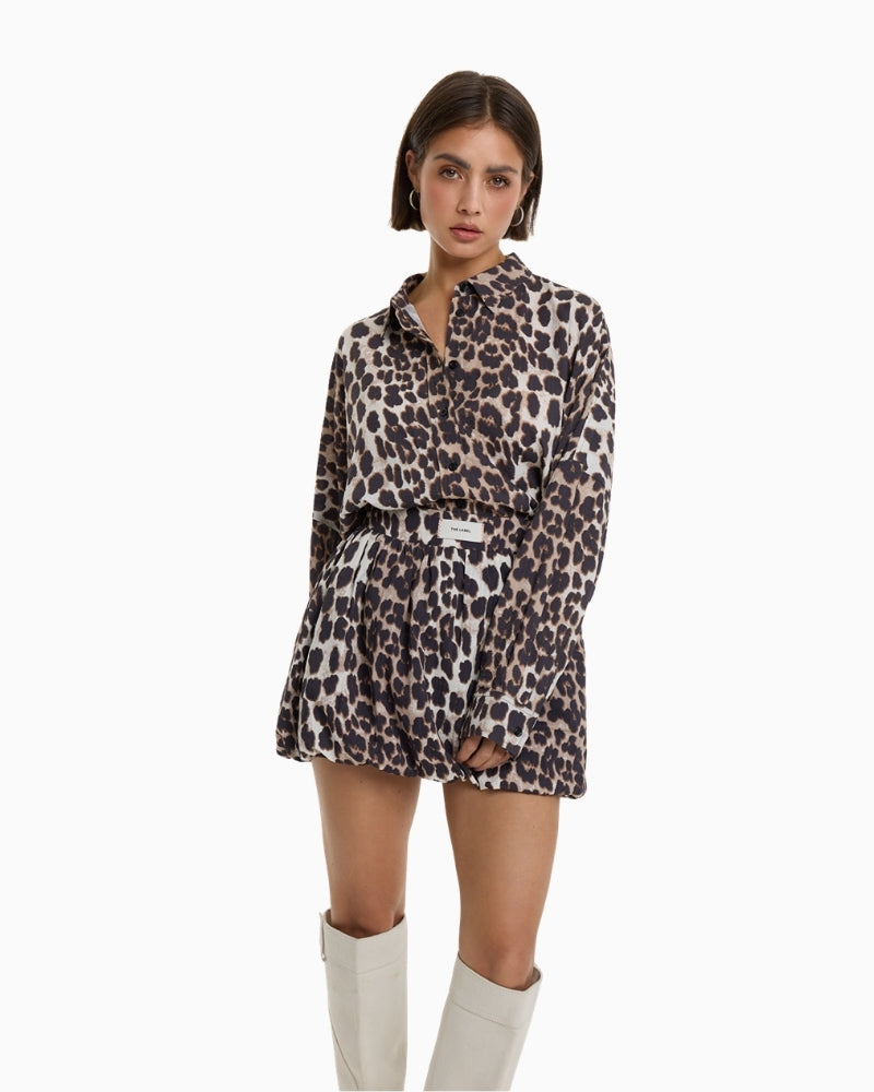 Woman wearing Alix The Label animal blouse – Áines Boutique