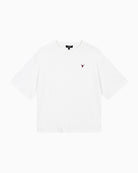 Front view of soft white tee with small bull logo at chest by Alix