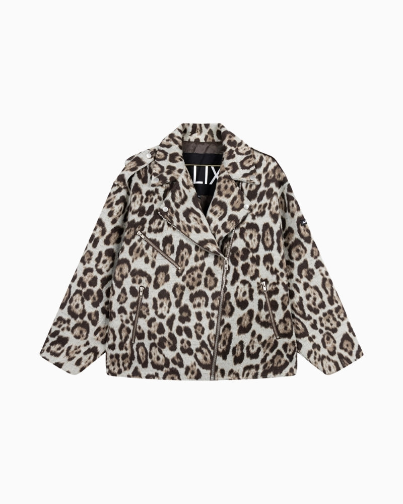 Alix The Label biker jacket with all-over jaguar animal print