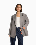 Alix The Label oversized grey blazer with logo artwork on sleeve