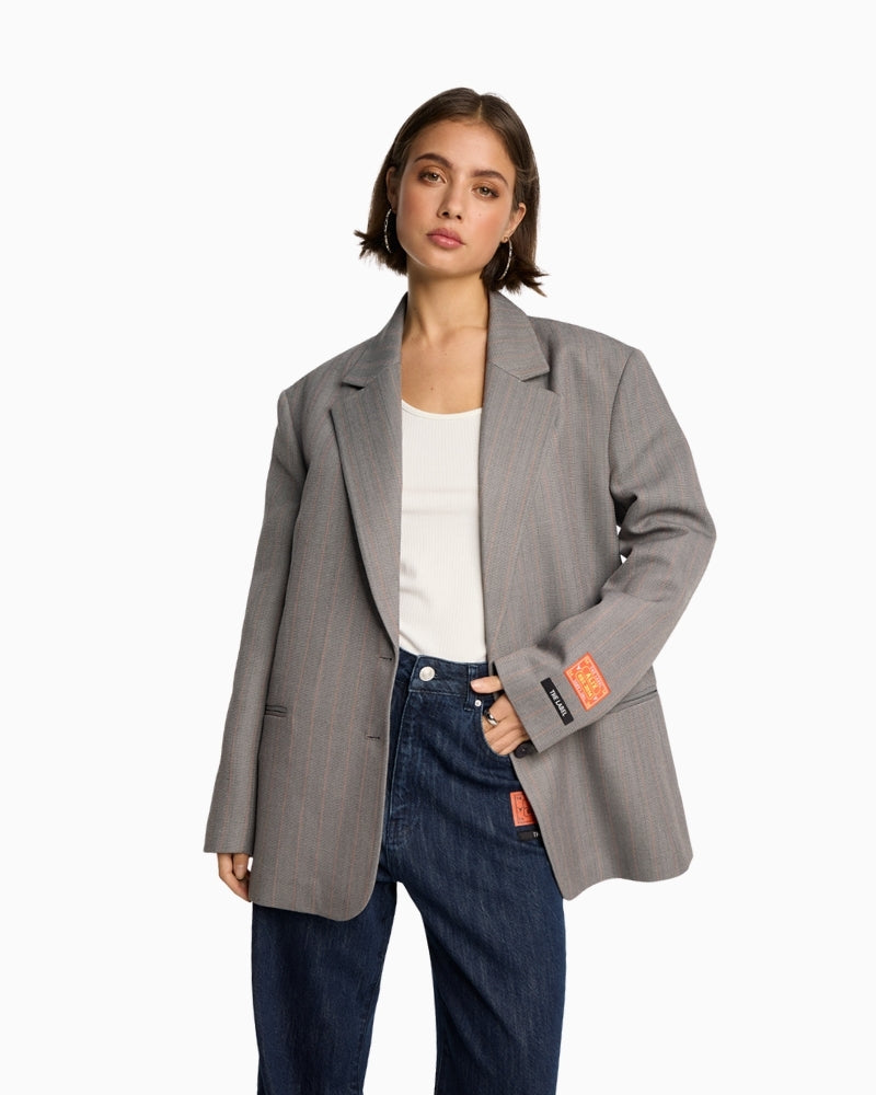 Alix The Label oversized grey blazer with logo artwork on sleeve
