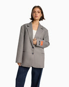 Alix The Label oversized grey blazer with logo artwork on sleeve