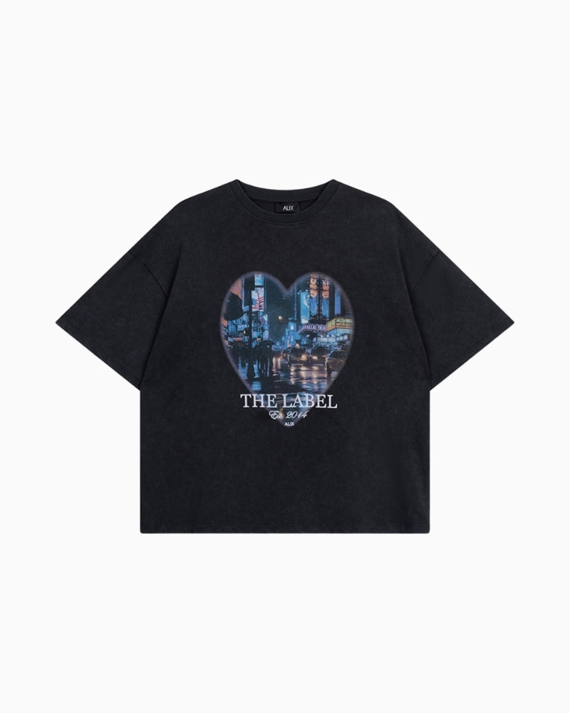 Alix The Label charcoal grey cotton T-shirt with city heart photoprint