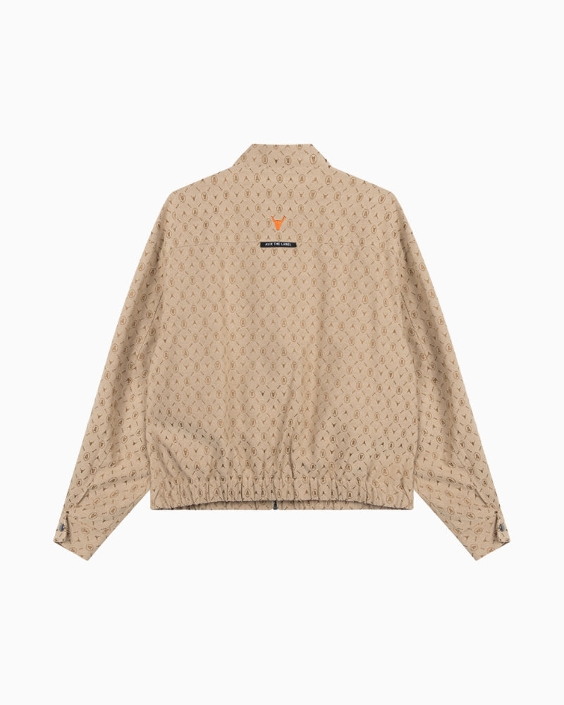 Back view of Alix logo jacket showing bold embroidered bull design