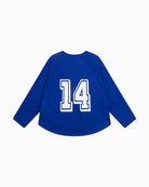 Alix The Label blue long sleeve cotton top with sporty raglan seams