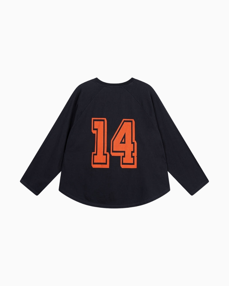 Charcoal grey Alix long sleeve laid flat, showing shape and tone