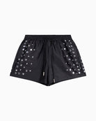 Black satin studded shorts by ALIX The Label with drawstring waist