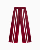 Front view of Alix bordeaux track pants with elastic waistband and pockets