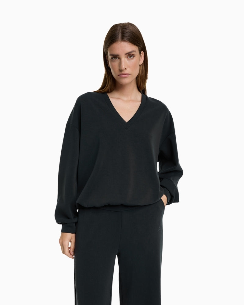 Alix The Label black V-neck sweater in flowy cupro-blend fabric