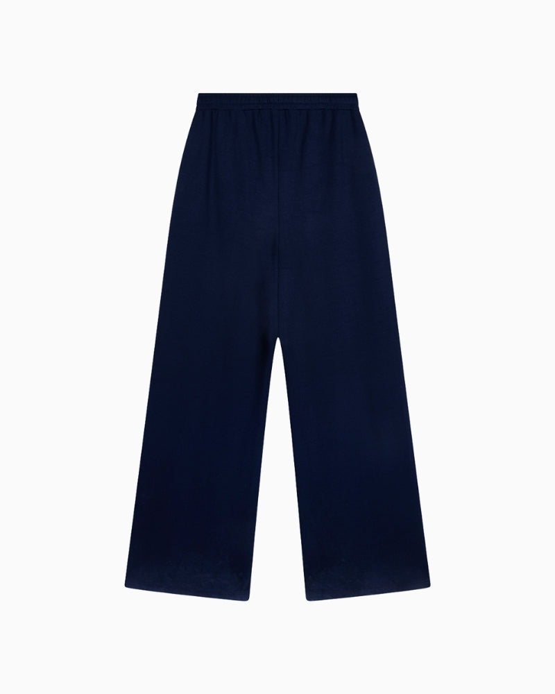 Back view of Alix wide-leg scuba jersey pants in navy
