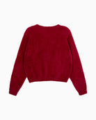 Back view showing soft texture and shape of ALIX bordeaux pullover