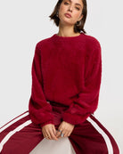 Bordeaux cropped knit pullover by ALIX The Label in soft mohair-look yarn