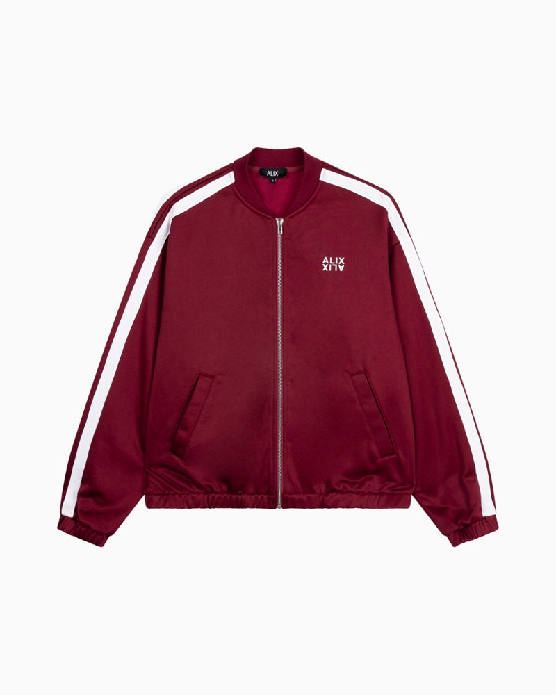 Bordeaux cropped sweat jacket by ALIX The Label with front zip and round neckline