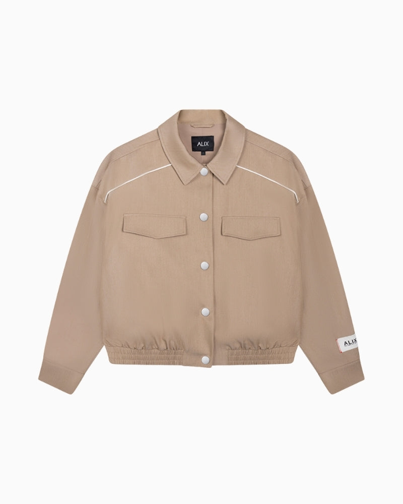 Alix The Label 2 tone jacket camel front detail piping