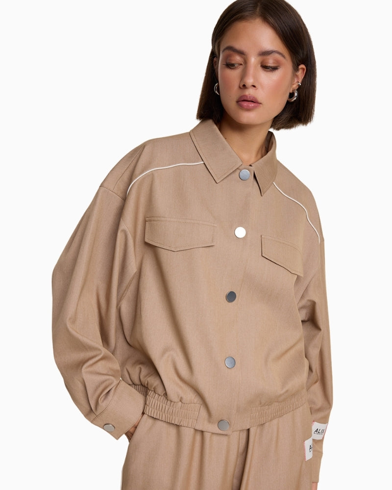 Alix The Label 2 tone jacket camel front view with button closure