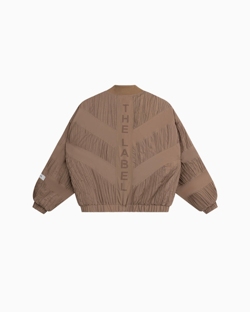 Alix The Label Plissé Bomber camel flat lay back view