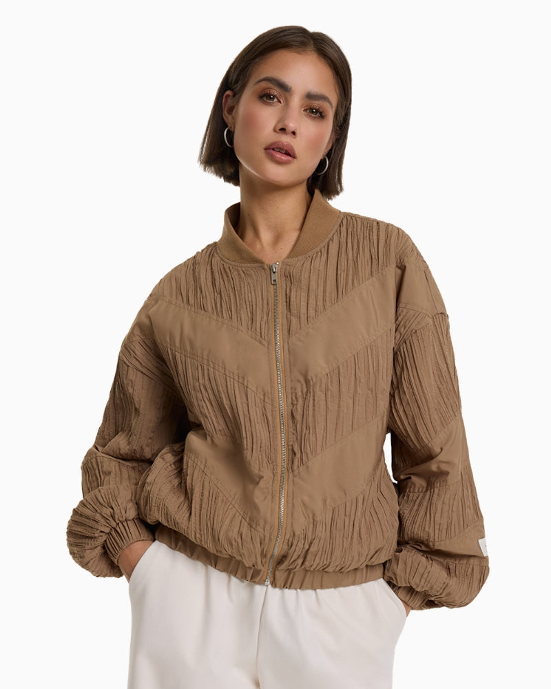 Alix The Label Plissé Bomber camel front view