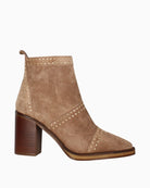 Front view of Alpe taupe suede ankle boot with silver studs