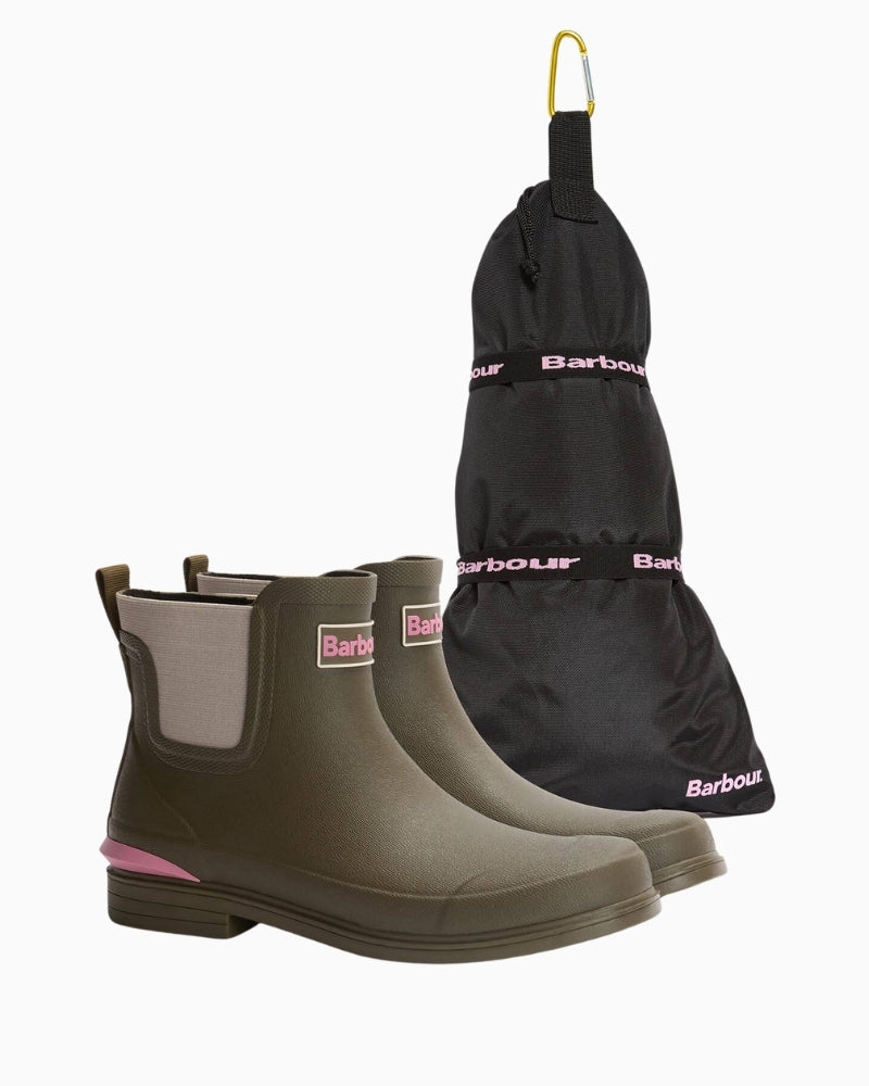 Barbour Abbeyfield packable ankle wellingtons folded in branded bag – Áines Boutique
