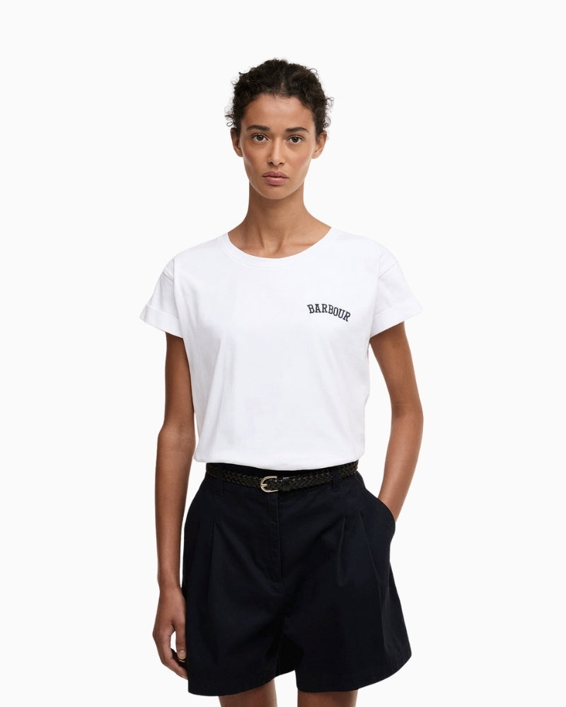Barbour Bede t-shirt white front view woman wearing – Áines Boutique