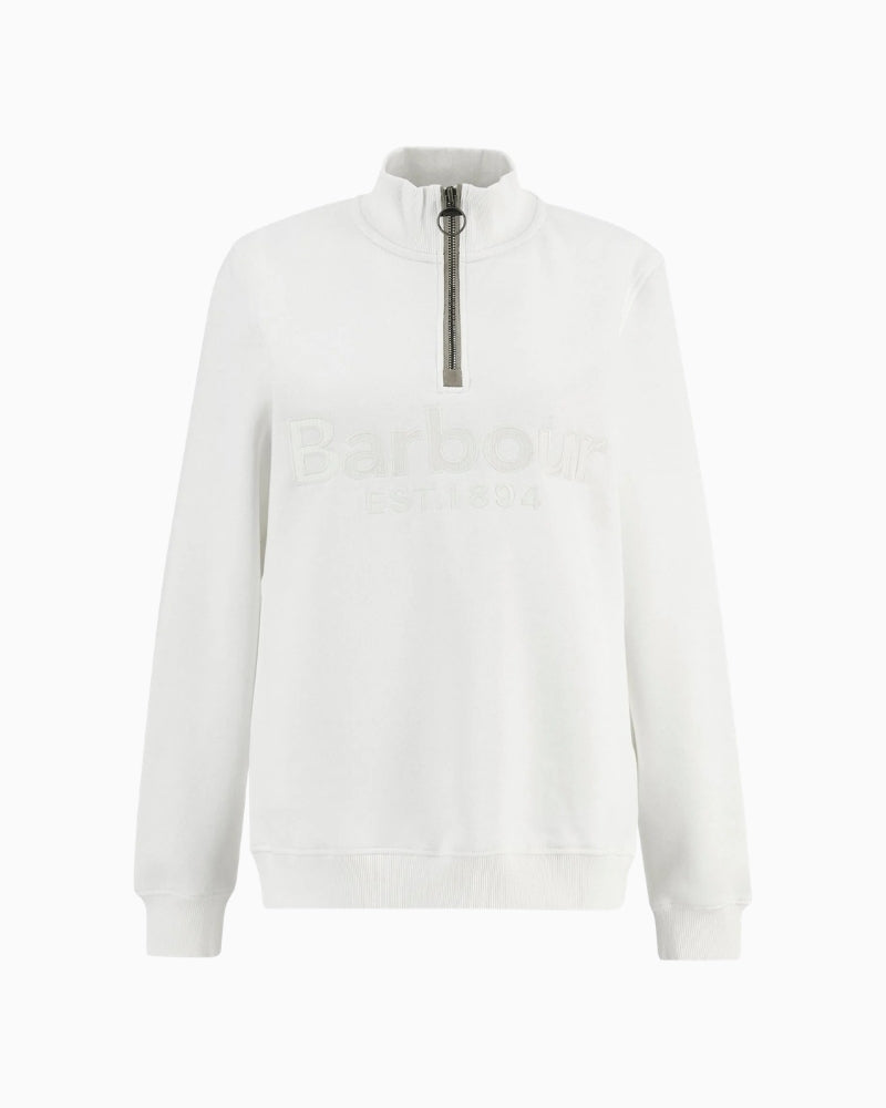 Barbour Cynthia half zip jumper white product front on white background – Áines Boutique