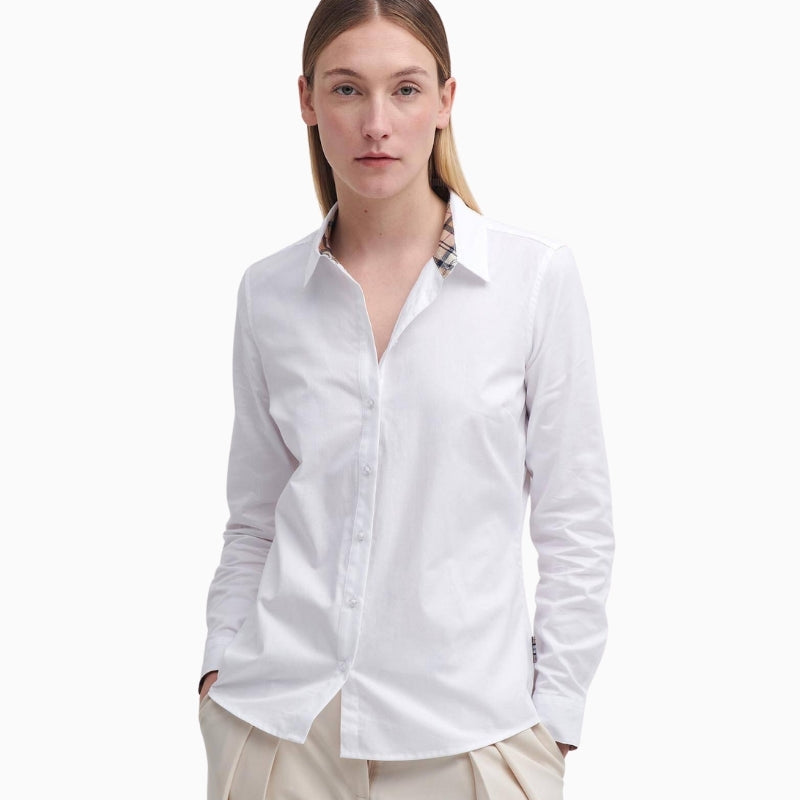 Barbour Derwent Long-Sleeved Shirt white front view – Áines Boutique