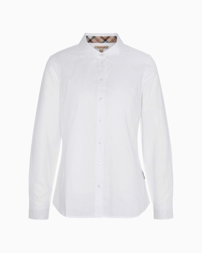 Barbour Derwent Long-Sleeved Shirt white front view – Áines Boutique