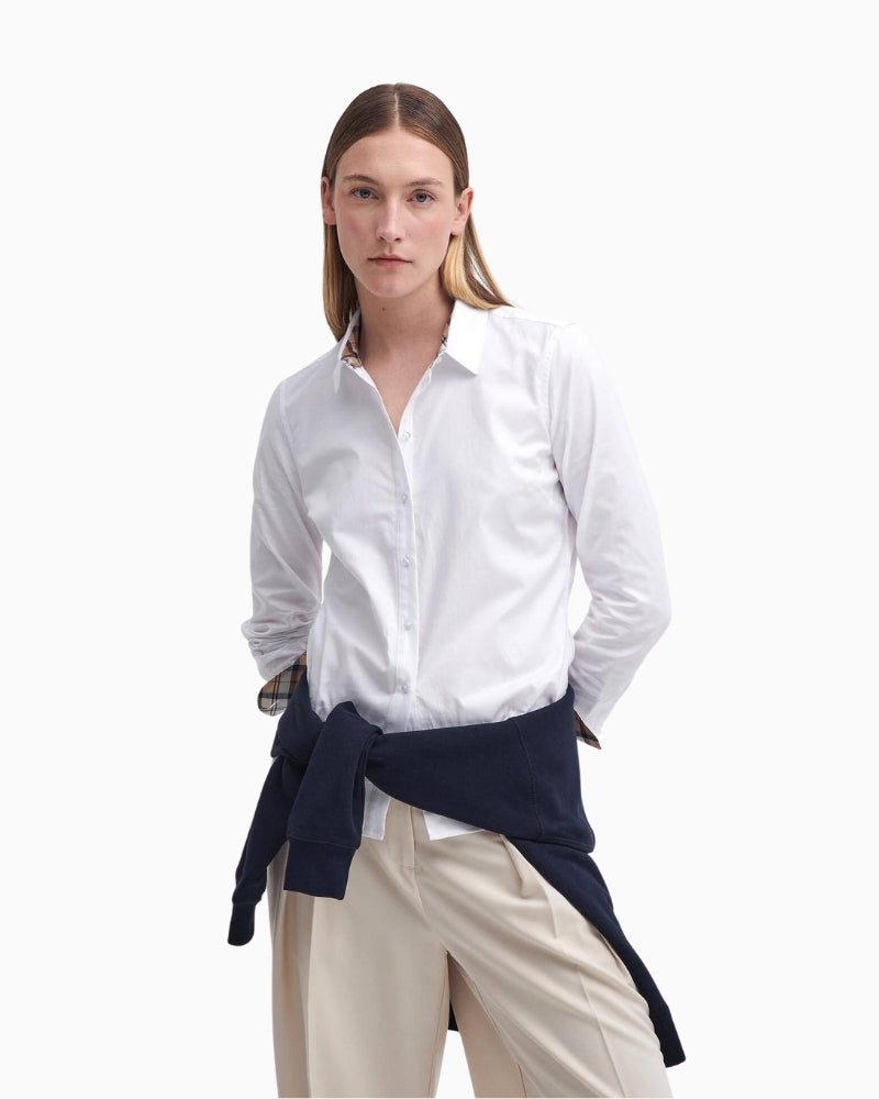 Barbour Derwent Long-Sleeved Shirt white front view – Áines Boutique